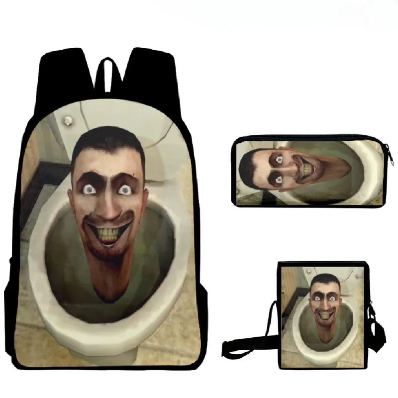 2023 Surrounding Skibidi Toilet Toilet People Spoof Schoolbag Shoulder Bag Satchel Pencil Bag Backpack Three-piece Set