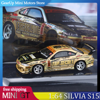 MINI GT 1:64 Silvia S15 Top Secret D1GP Gold Hang Sell Blister Packaged Alloy Model #714 New Arrival for Drift Car Enthusiasts