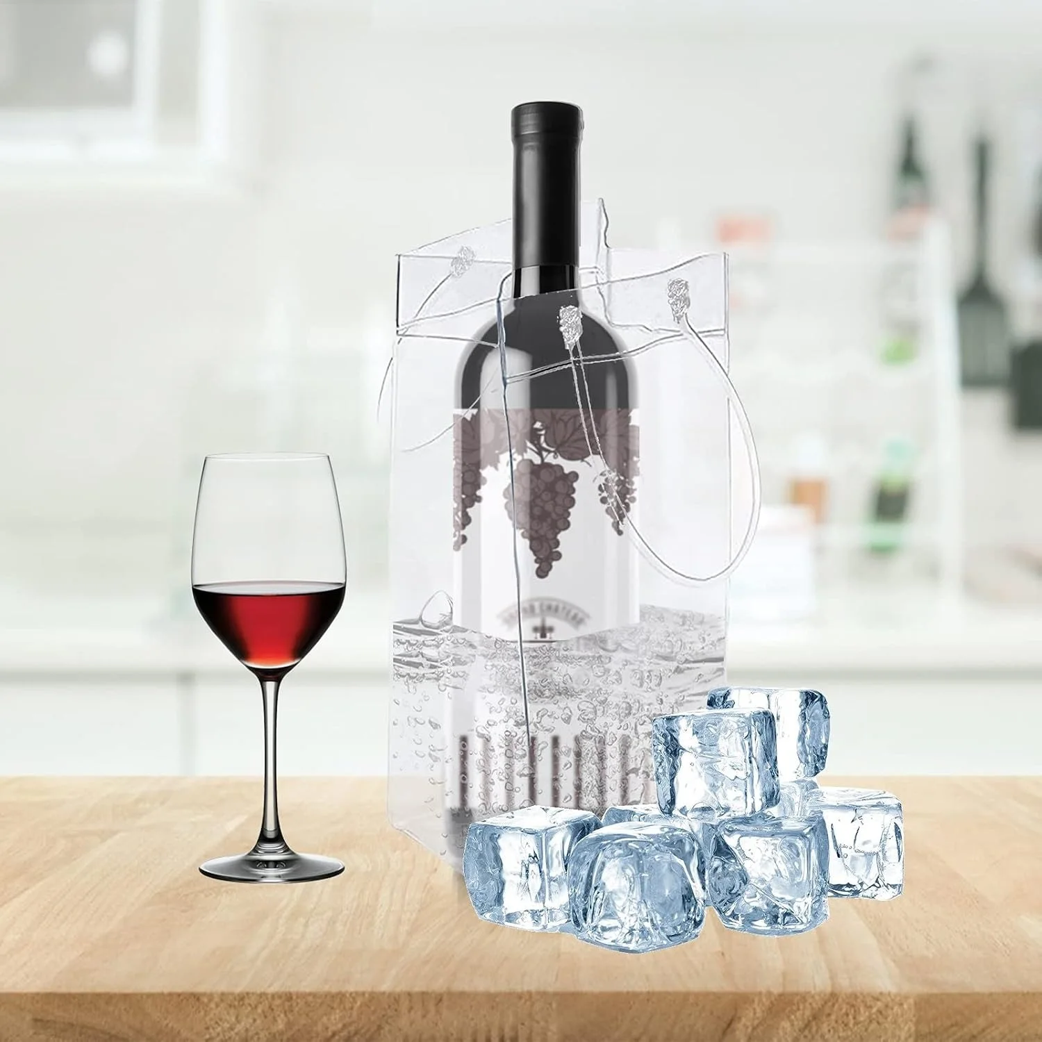 3PCS Portable Collapsible Wine Ice Bag Beer Cooler Bag Clear White PVC Wine Chiller Ice Bag for Cold Drinks at Outdoor Events
