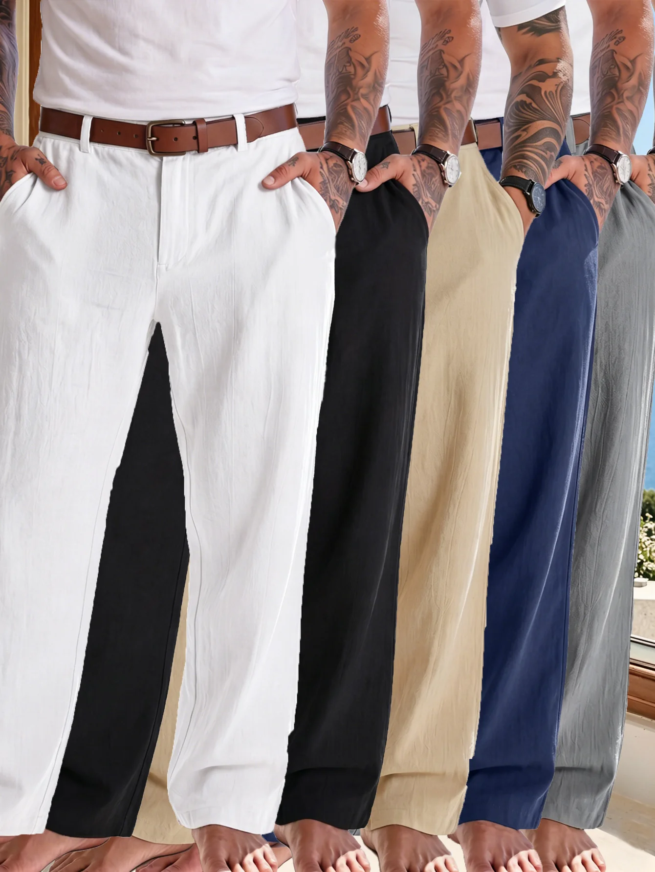 5-Pack Men's Linen Casual Trousers, New Summer Arrival, Versatile Loose-Fit Comfort Pants for Daily Commute
