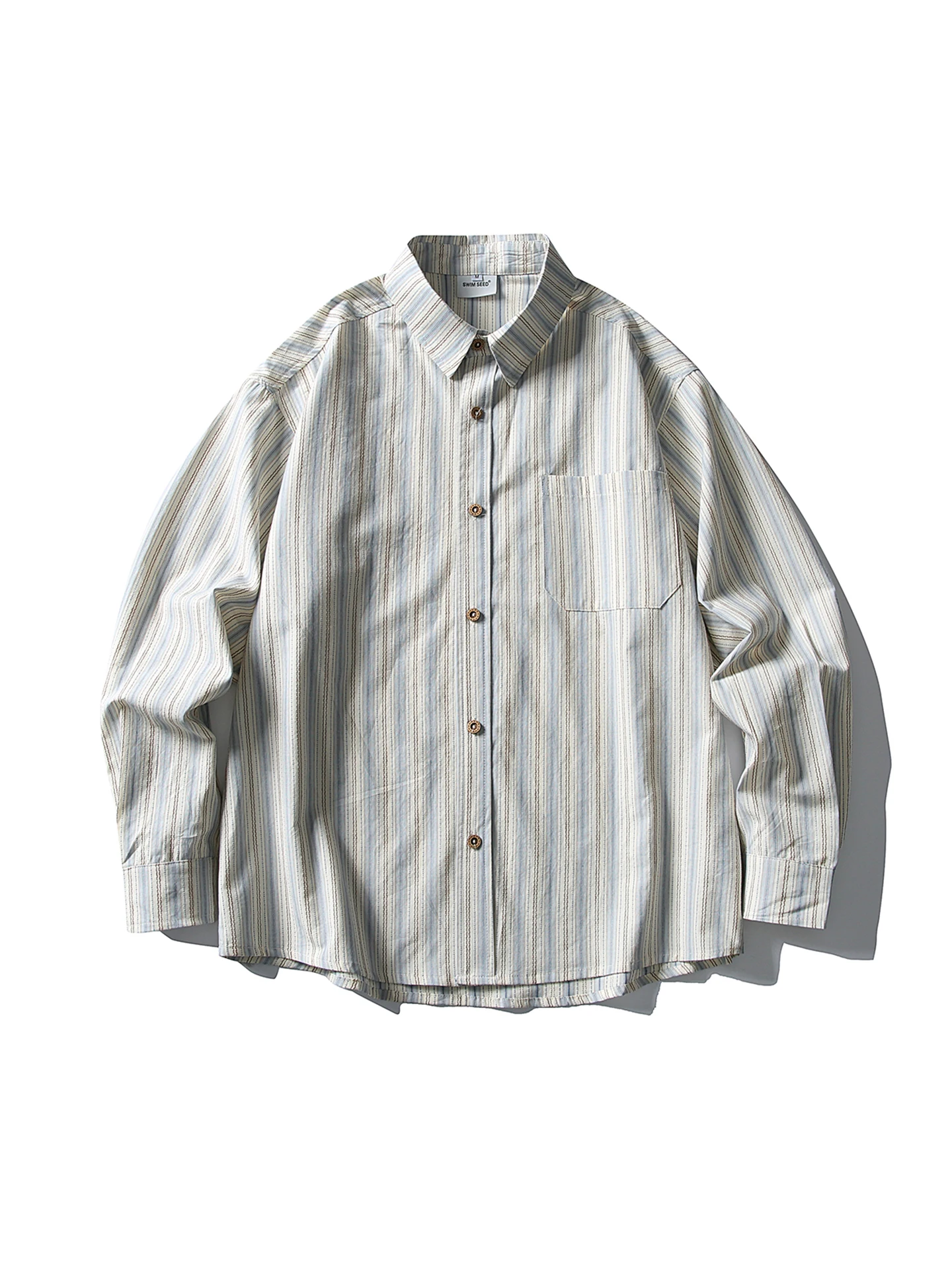 

Retro Japanese Sle Striped Patchwork Collar irt Casual Spring Lazy Sle Couple Match Cotton Long Sve Button up