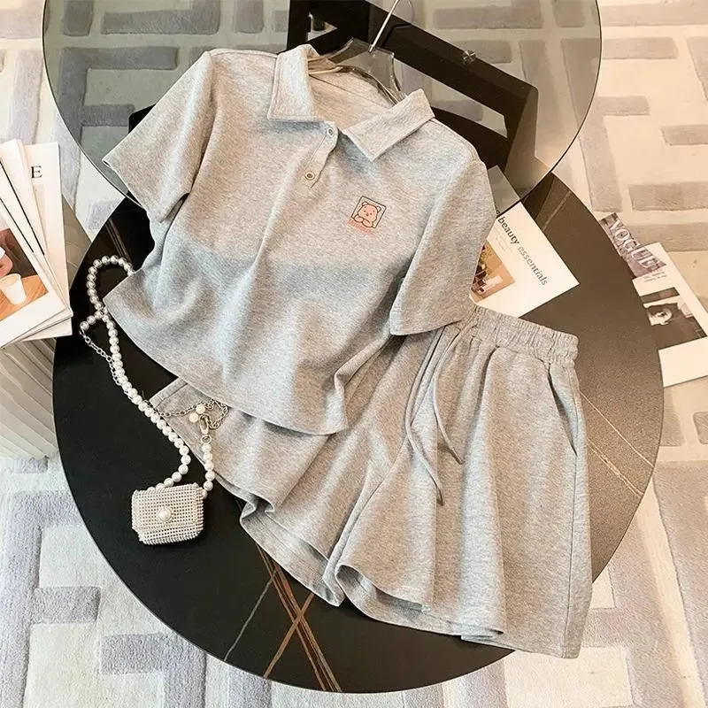 2026 summer girls casual tracksuit short bear t-shirt top + hot pant teenager children set 4 5 6 7 8 9 10 11 12 14 16 year