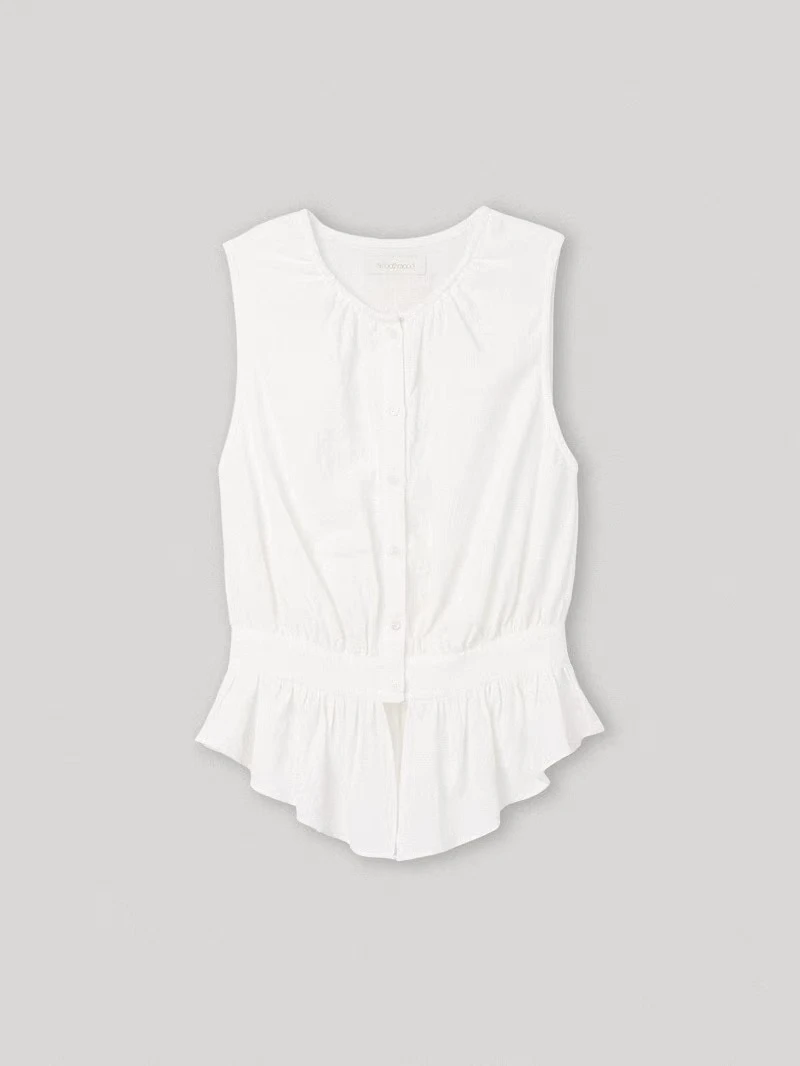 

Fre Summer Svel irt Жилет с завязкой на талии и кружевной отделкой с высокой талией, хлопковый круглый жилет на пуговицах, стандартная длина, женский...