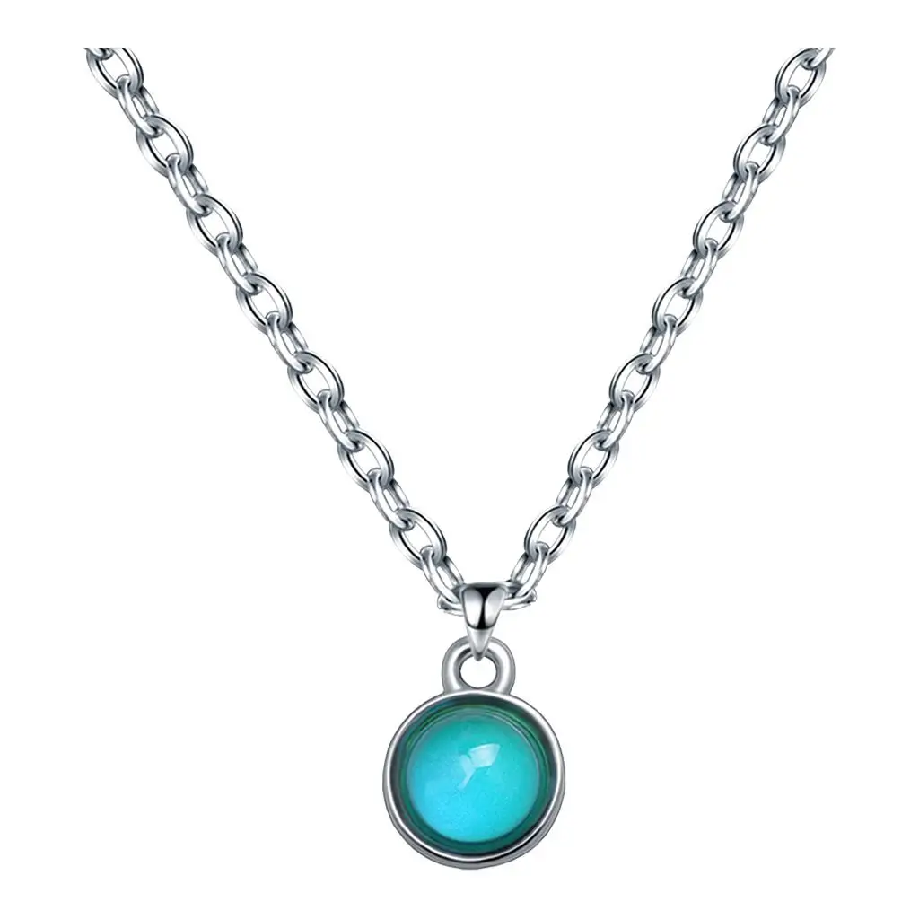 Mood Color Changing Pendant Necklace Trendy Round Stainless Steel Jewelry for Women Daily Casual Wear