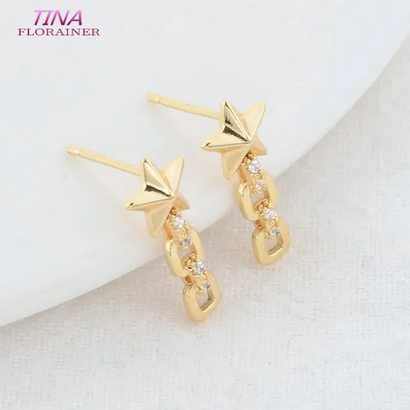 4 قطعة 7*17 مللي متر 14K الذهب اللون Plted النحاس مع الزركون ستار وأقراط دبابيس عالية الجودة Findings بها بنفسك النتائج مجوهرات اكسسوارات #1