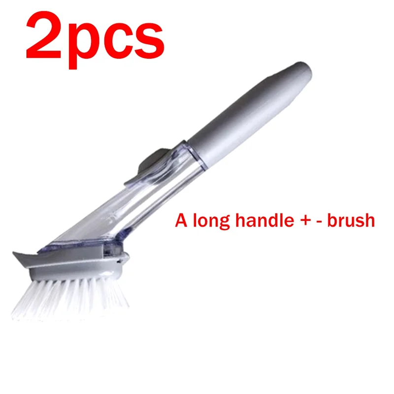 AD30-2Pcs Dish Brush Dish Scrubber Kitchen Dish Scrub Brush with Handle Dish Cleaning Brush Dish Wand for Dishes/Pots - Grey