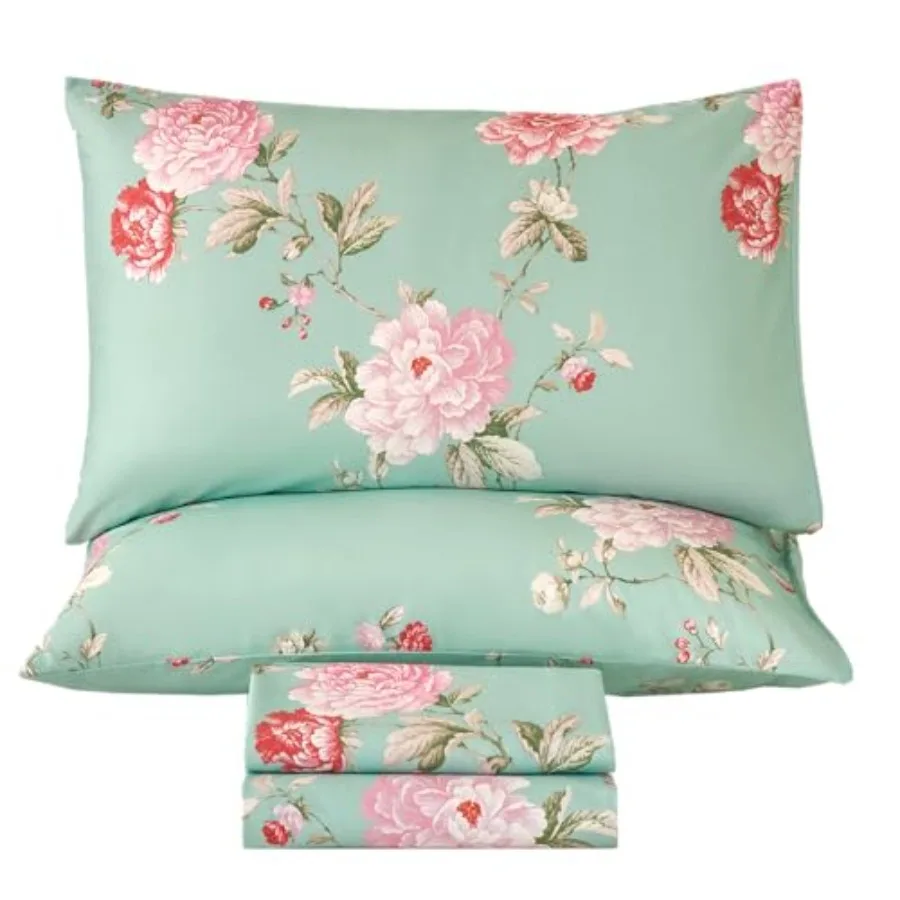 

Floral Bed Sheets Size 100% Cotton Percale Sheets Shabby-Chic Pink Flower Rustic Bed Set Peony Printed Coquette Vintage Bedding