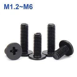 10~200pcs Black Carbon Steel Cross Phillips Ultra Thin Flat Wafer Head Screw CM M1.2 M1.4 M1.6 M2 M2.5 M3 M4 M5 M6 for Laptop