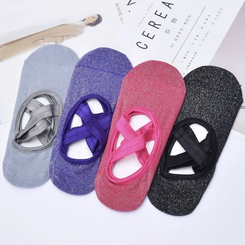 New Fashion Silk Women Yoga Sports Socks Anti-Slip Gym Fitness Underwear Breathable Cross Back Pilates Dance Sport Ankle Socks