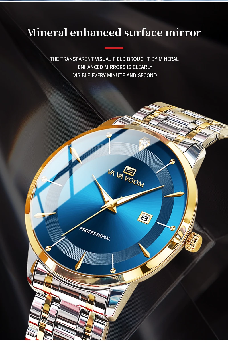 Herrenuhr 43mm Gehäuse Edelstahl-Stil Luxus Strass 3Bar Wasserdicht Quarzwerk Business-Uhren Relogios Masculino – Detail 11