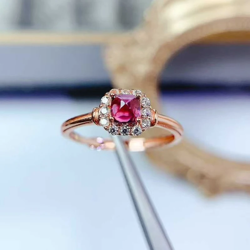 

Кольцо из серебра 925 пробы с кристаллами, ювелирные изделия из натурального граната, 4 мм, 0,4 карата, кольцо с гранатом из пиропа, позолоченное кольцо из стерлингового серебра 18 карат с кристаллами