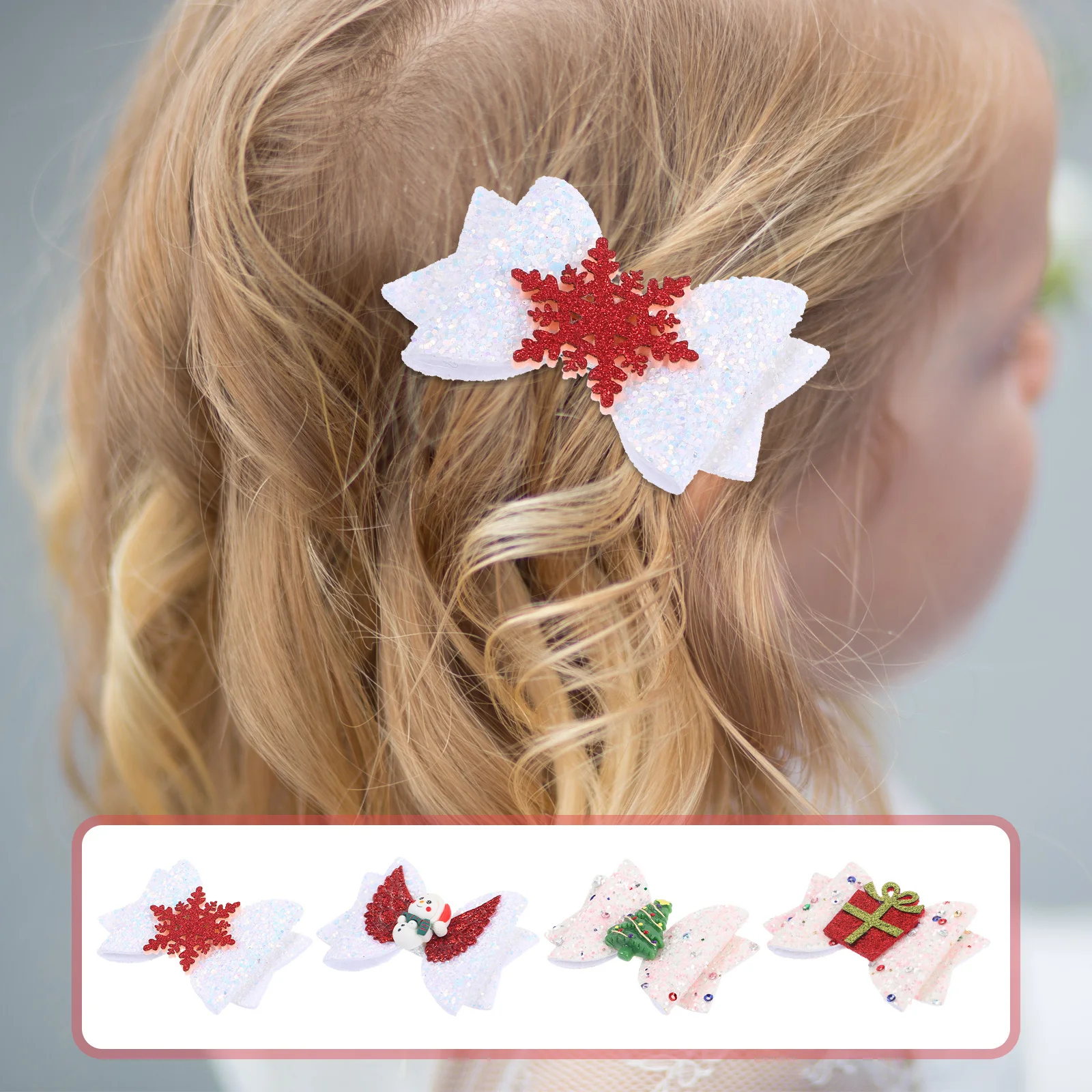 

4pcs Christmas Clips For Bowknot Barrettes Durable Hair Accessories Festive Party Decoration Xmas Bow Hair Pins