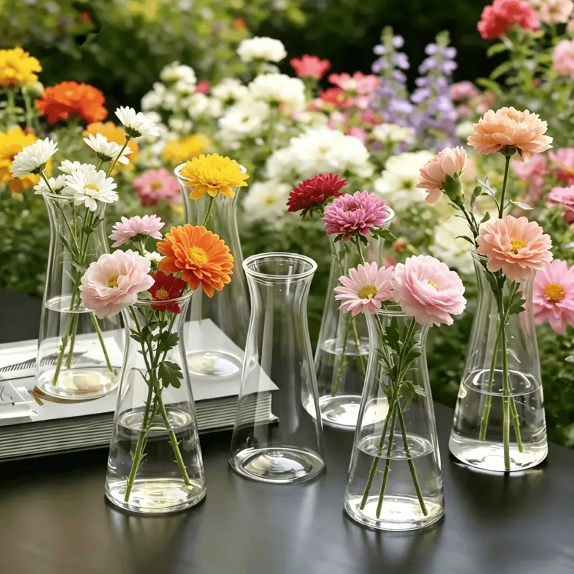 4-10pc Smooth Plain Plastic Transparent Vases Lightweight Drop-Resistant Leak-Proof for Home Decor Weddings Tabletop Decor Vases