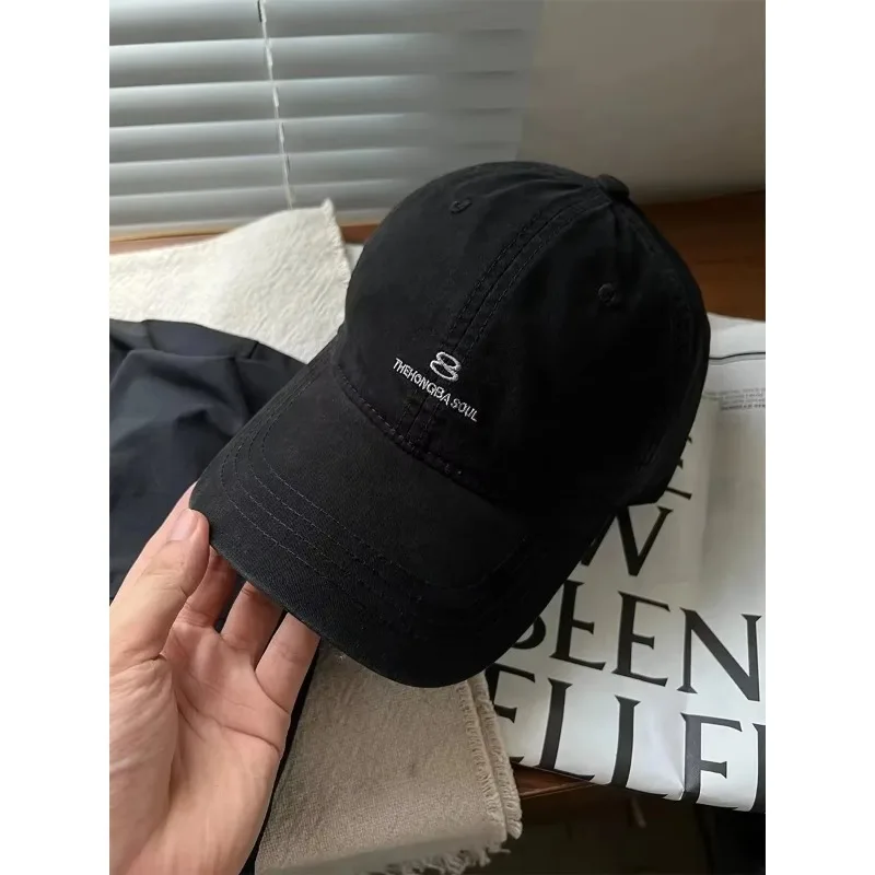 AmericanStreet Style Small Letter Embroidery Baseball Cap Unisex Washed Pure Cotton Soft Top Sunshade Cap Versatile Duckbill Hat