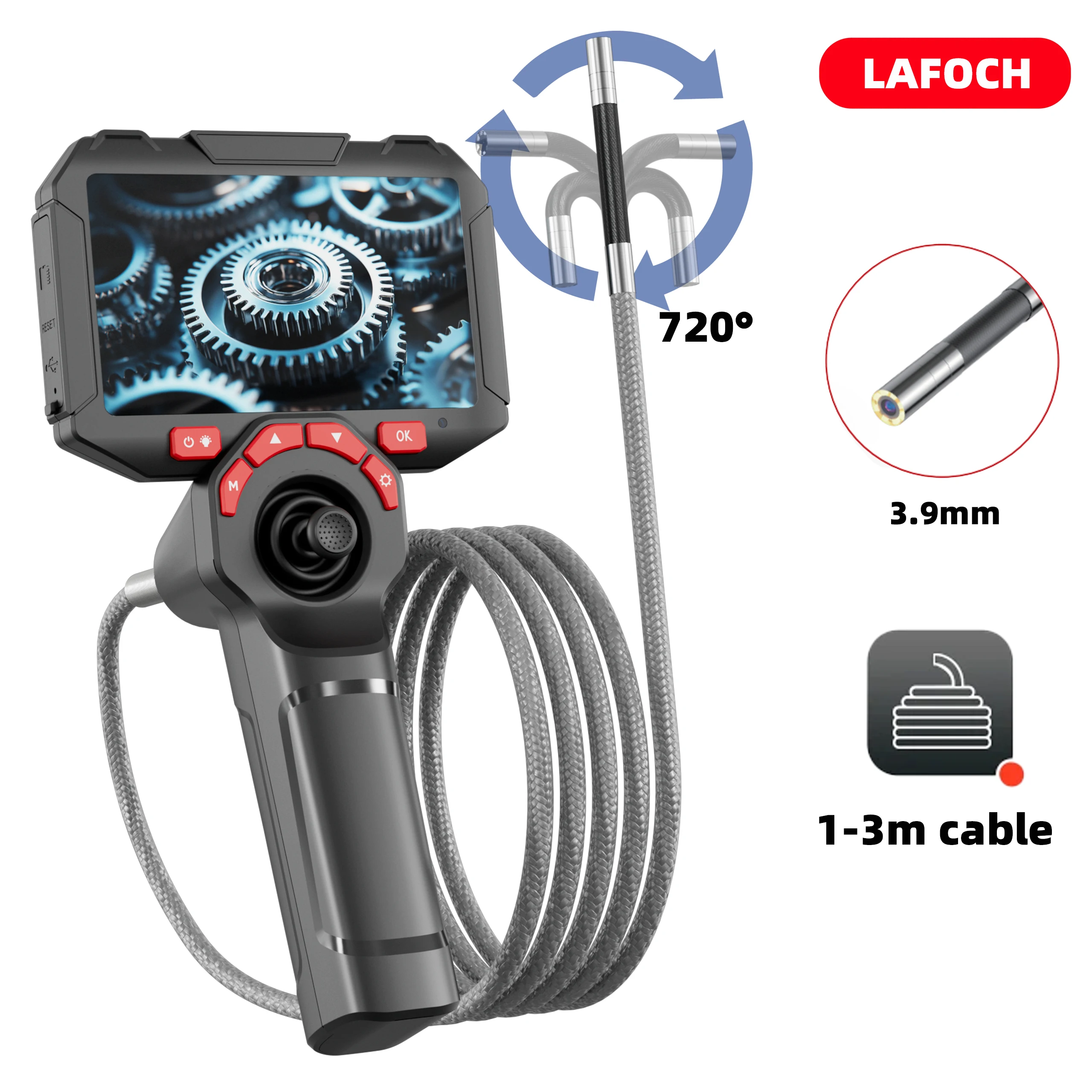 3.9mm, 720 ° Steering Industrial Endoscope, 1-3 M, Suitable for Piping, Industrial, Construction, Aviation and Other Industries