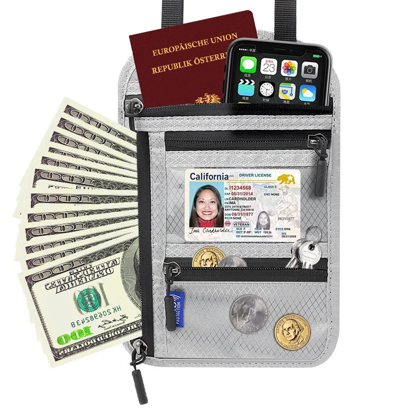 

Multi-functional document bag for overseas travel RFID neck strap passport bag document change protection case card holder