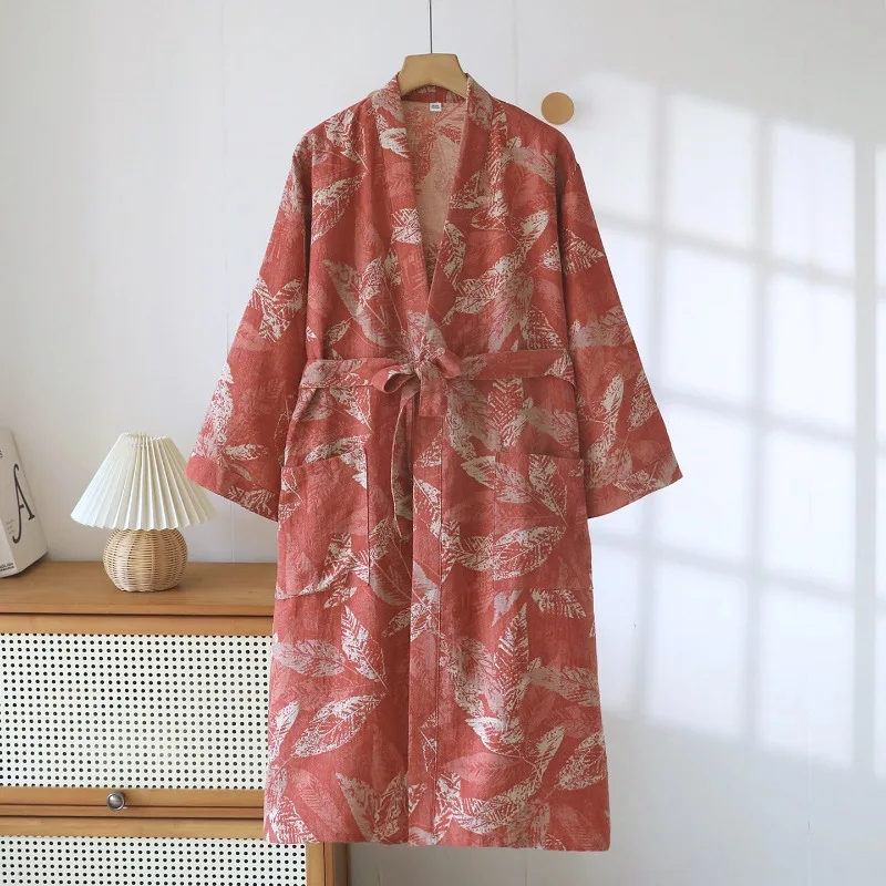 2026 New Women's Spring/Summer Thin Robe 100% Cotton Double Layer Gauze Bathrobe Soft Jacquard Home Robe Women Sleepwear
