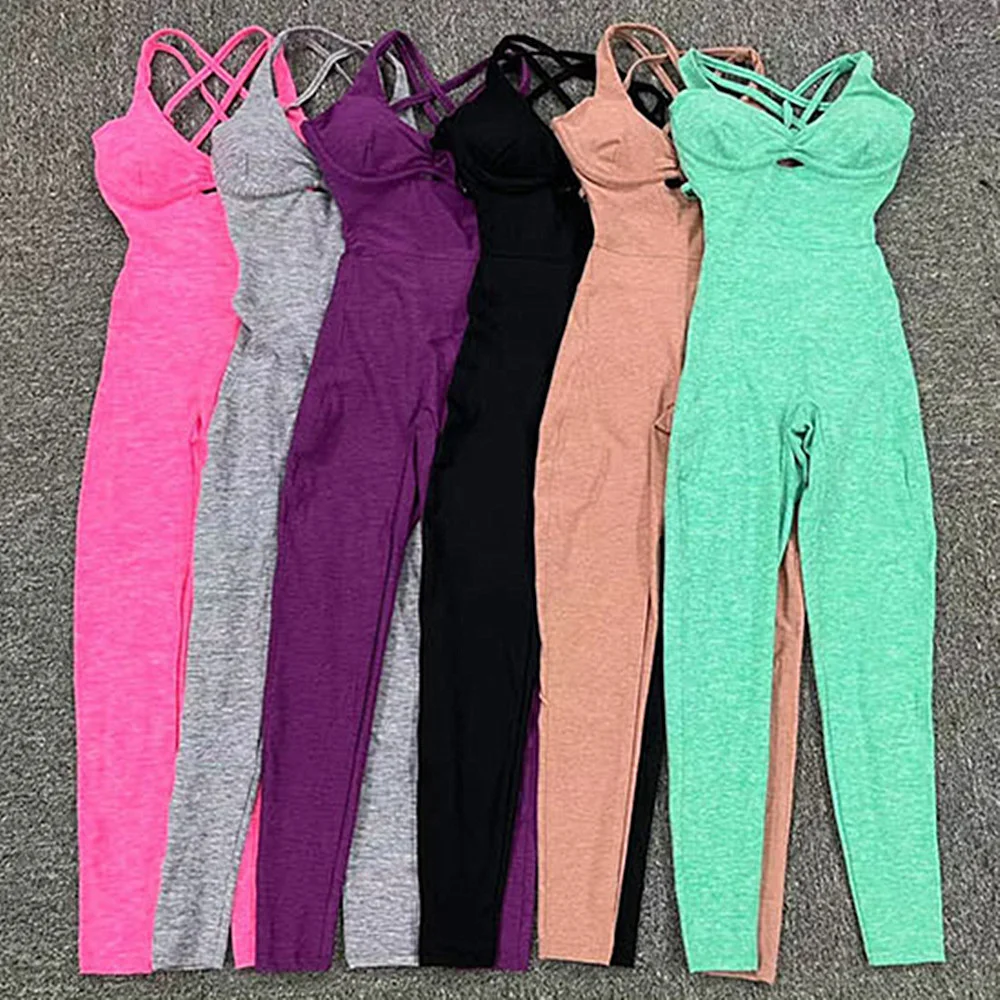 New Nylon Pad Women Yoga Set Rompers One Piece Jumpsuit Gym Exercise Sports Bra Romper Fitness Shorts Sportwear Active Suit