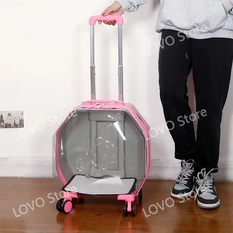 Trolley, cat, dog, small  luggage case, carrying bag, large space, integrated five-wheel mute.