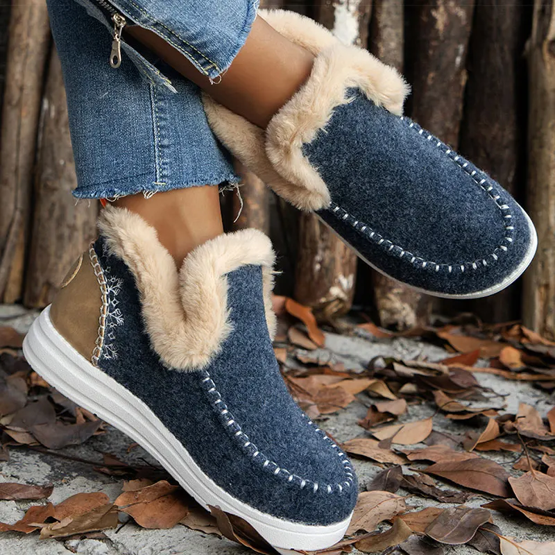 Women\'s Boots Warm Fur Winter Shoes Women 2024 New Winter Boots Zapatos Mujer Slip On Ankle Boots Snow Winter Footwear Female