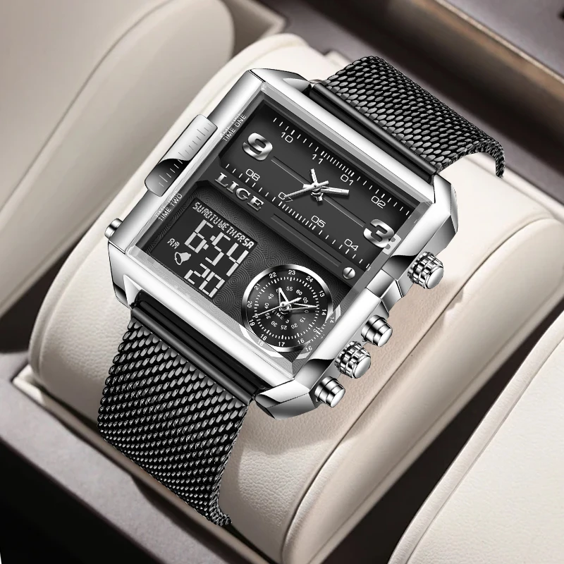 LIGE Luxury Electronic Man Watch Outdoor Casual Sport Military Waterproof Calendar Alarm Digital Clock Watches Male Reloj Hombre