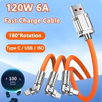 3 In 1 Liquid Silicone Charger Cable 120W 6A Fast Charging Micro USB Type-C 90°Rotating Zinc Alloy Data Cable For IPhone Samsung