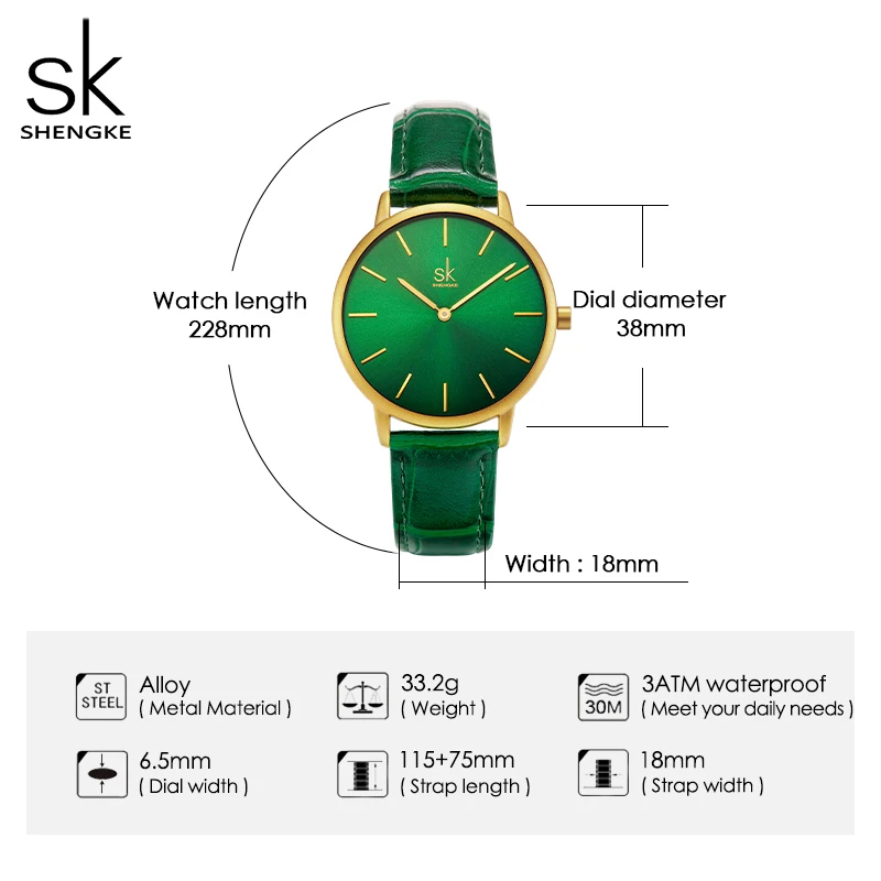 Shengke Fashion Leather Strap Women Watches Green Watch for Women Reloj Mujer Casual Ladies Quartz Wristwatches Relogio Feminino