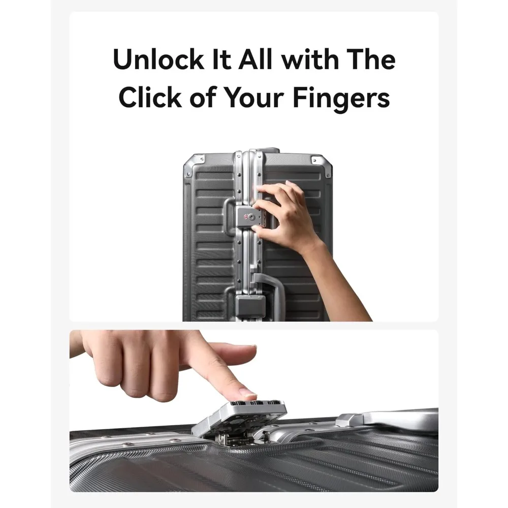 24 Inch Spinner Luggage with Aluminum Frame, Zipperless Polycarbonate Hard Shell Suitcase, Charcoal Metallic Finish