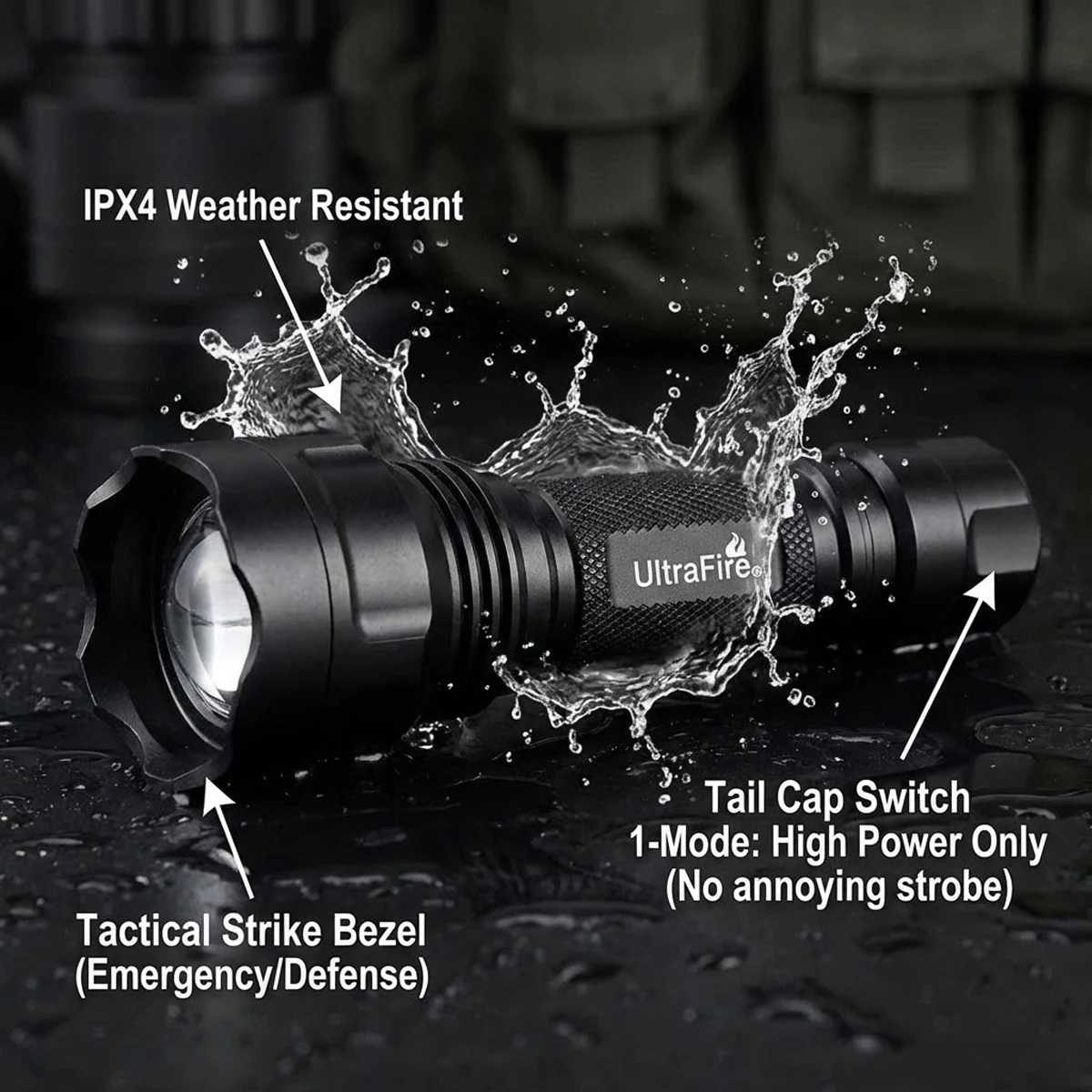 UltraFire UF-1505R Zoomable Red Light Hunting Flashlight 630nm LED Torch 38mm Convex Lens Adjustable Focus for Coyote Fox