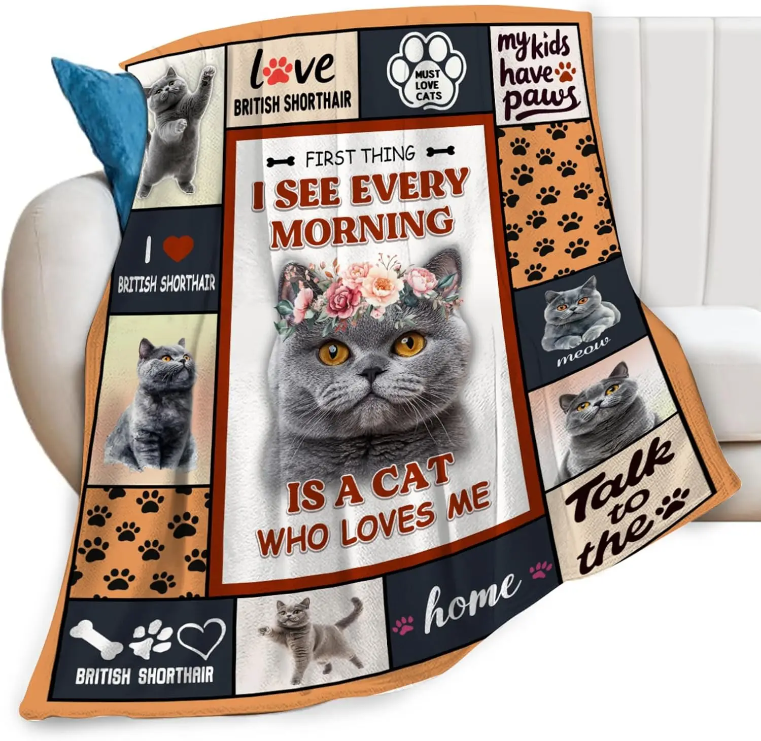 Funny Cat Lover British Shorthair Blanket Throw 150x200cm Perfect Pet Gift Idea Cozy Decor for Xmas