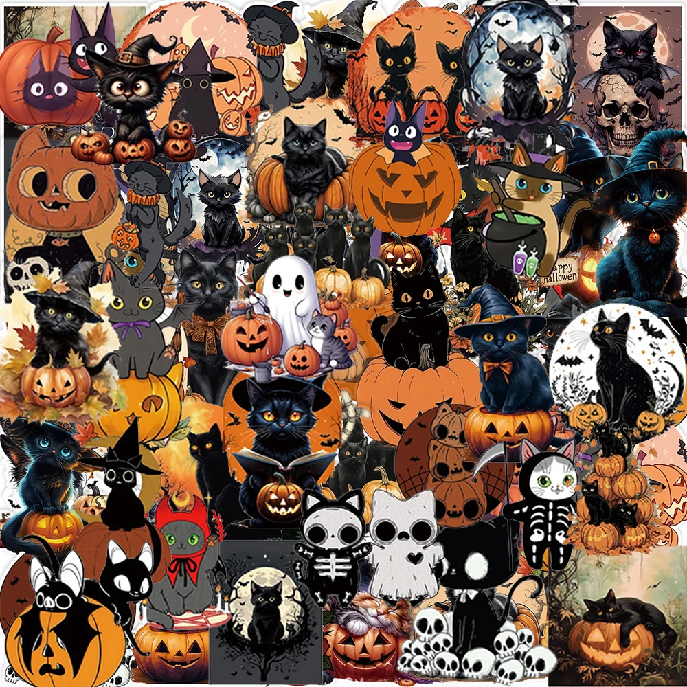 50 個の装飾ハロウィンステッカーホラーゴシック黒猫カボチャ漫画ステッカー荷物電話ギタースーツケースレトロデカール
