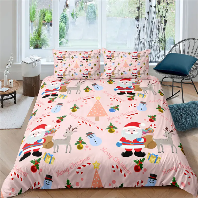 

Cartoon Santa Claus Bedding Set King Queen Size Microfiber Christmas Dogs 3D Print Duvet Cover For Kids Pillowcases Home Textile