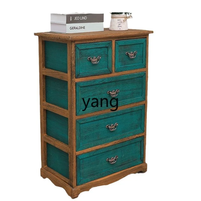 LH solid wood chest living room wall storage bedroom multi-layer retro storage cabinet