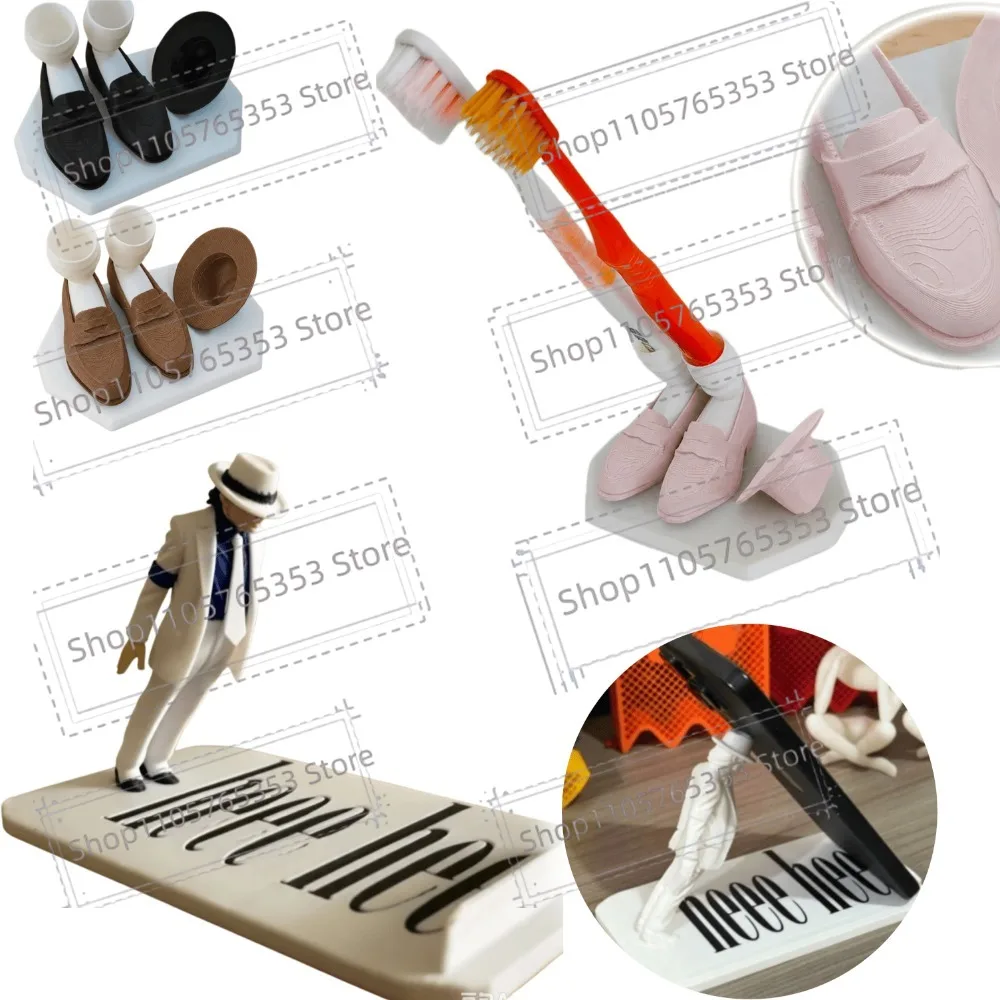 3pcs 3D Printed Michael Jackson Phone Stand,Oblique Insert Toothbrush Holder Ornament Michael Jackson Spacewalk Home Decoration