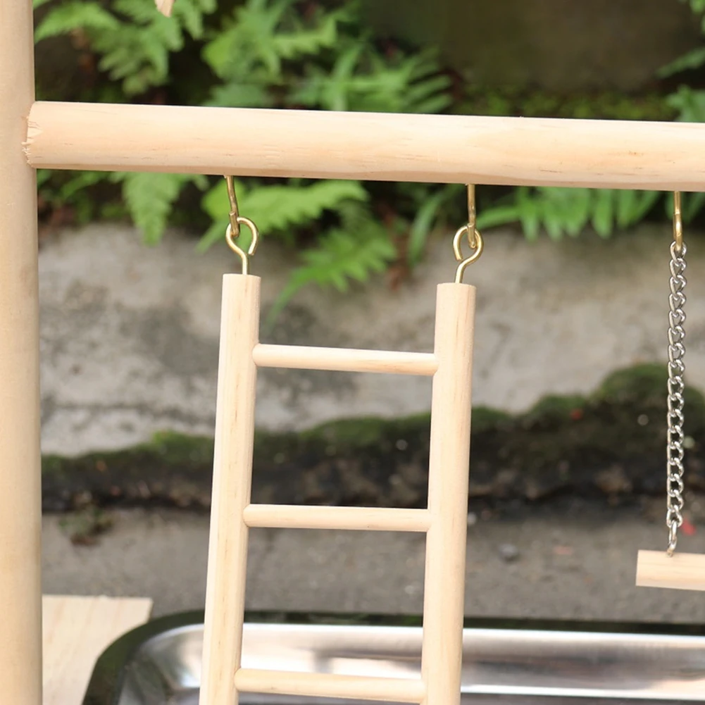 Parrots Playground Perch Stand With Feeding Cups Swing Climbing Ladder Wooden Bird Perch Play Gym Birds Cage Accessories Toy Exe