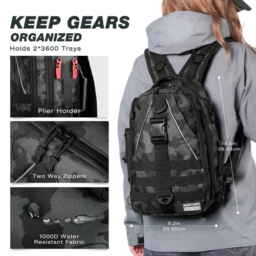 Imagen 2 del producto Mochila de pesca Bolsa para aparejos - Mochila de pesca con soporte para caña - Caja de aparejos Regalos de pesca con mosca para hombres y mujeres