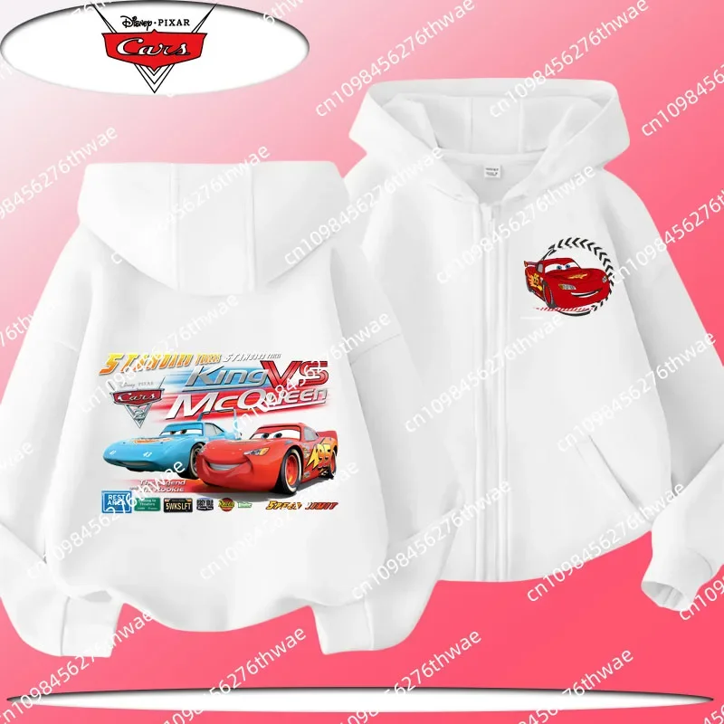 

2025 New Spring Autumn Coat Car Rally Kids Zippered Hooded T-Shirt Disney Cartoon Print Boys and Girls Sporty Casual Shirt