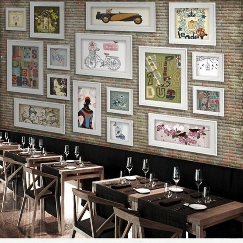 Nostalgic decorative paintings photo walls dining room bar commercial work TV living room home decoration background wall