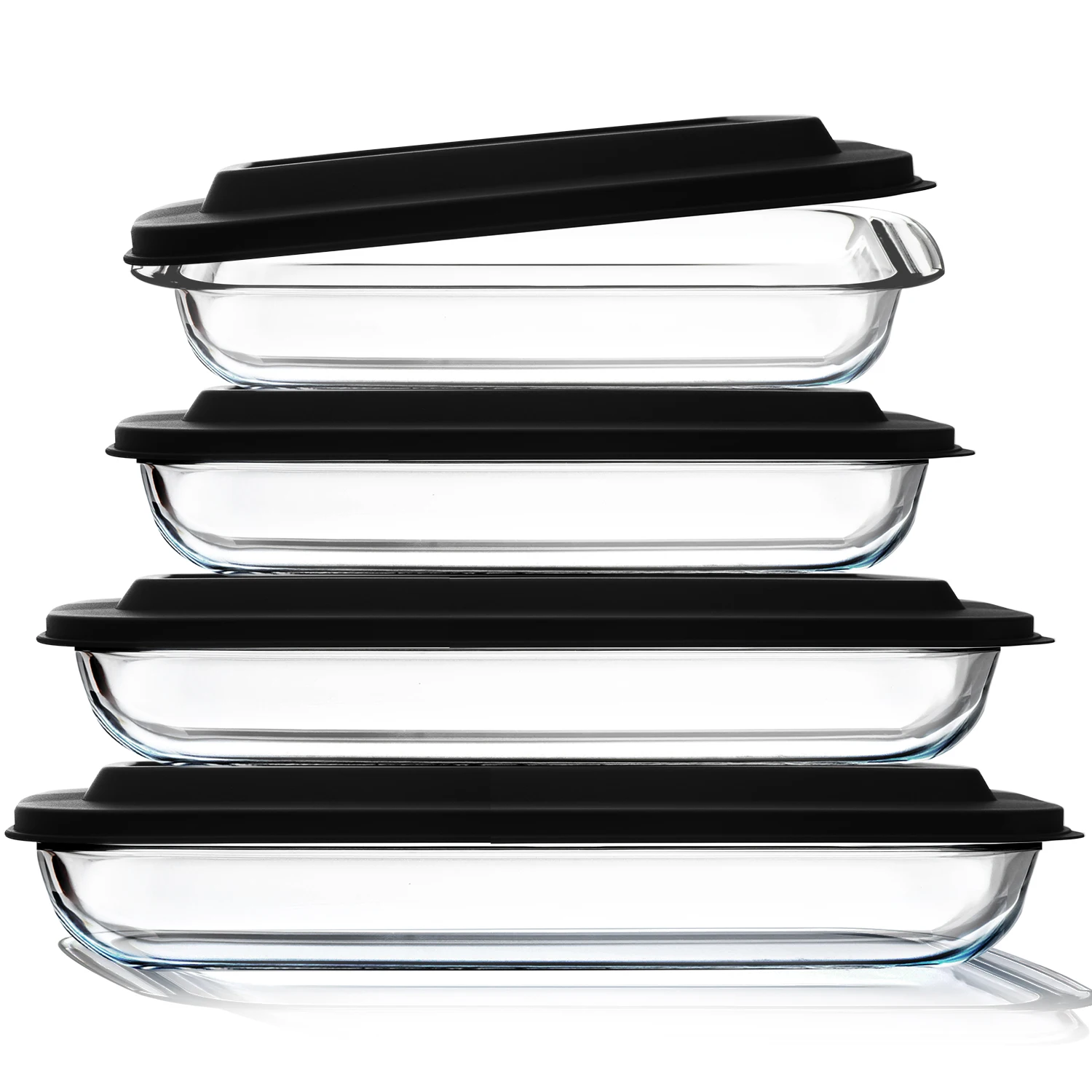 Glass Baking Dish with Lids, 8 Piece, Deep Casserole Dish, Rectangular Pans for Baking