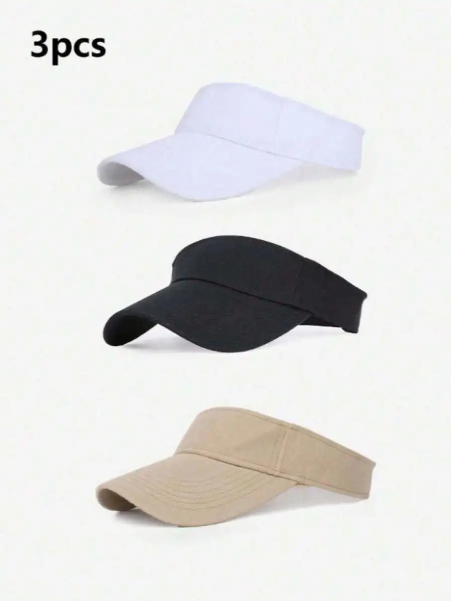 

3pcs Women Adjustable Visor Hat Solid Color Sun Protection Cap For Beach Travel Outdoor Summer