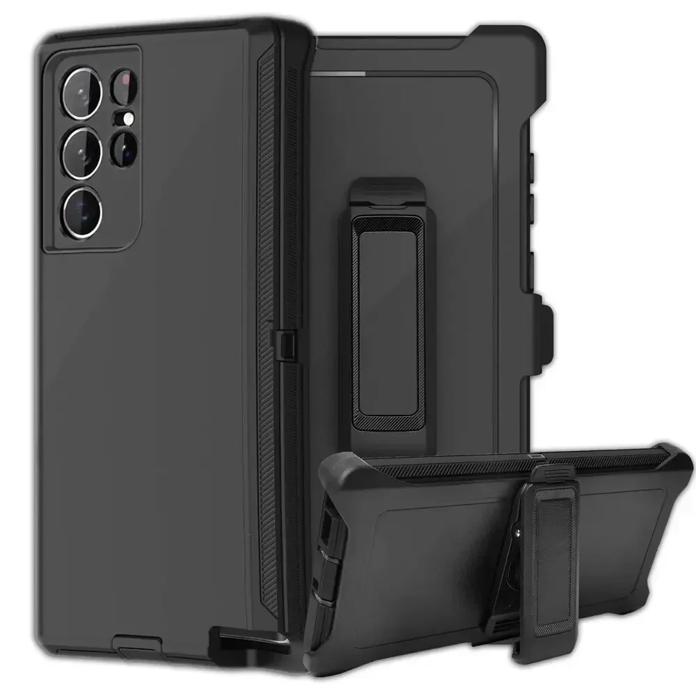 3IN1 Armor Defender Case For Samsung Galaxy S25 S24 S23 S22 FE Note10 20 Ultra With 360Rotate Clip Stand Otter Protect Box Cover