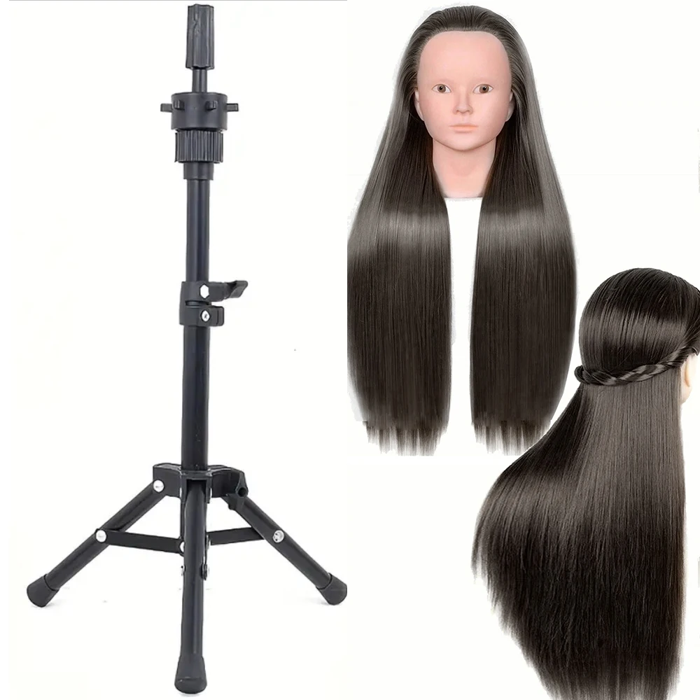 2pcs No makeup Mannequin Head Hair Styling Training Manikin Cosmetology Doll Head Synthetic Fiber Hair and stand