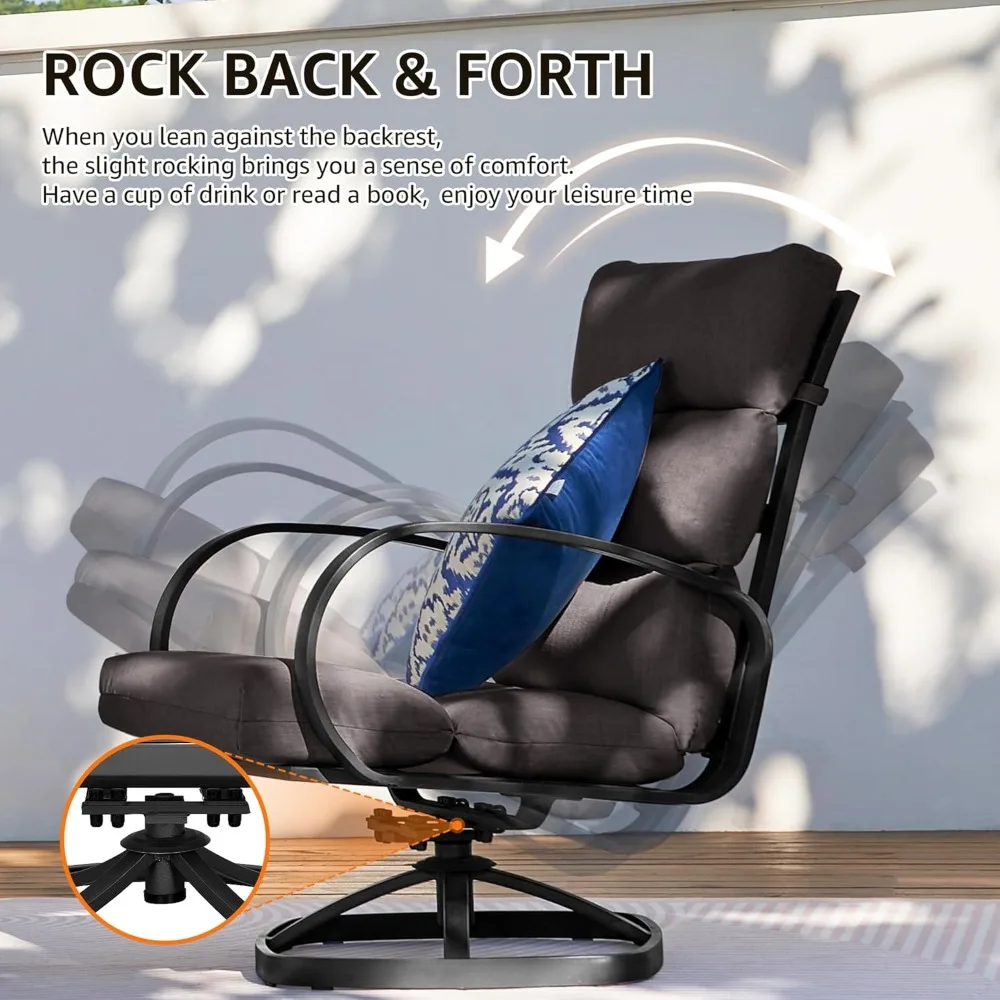 Patio Bistro Set, 3-delige draaibare zweefvliegtuig schommelstoelen voor buiten, conversatiemeubilair met 2 rockers met hoge rugleuning, 1 metalen tafel