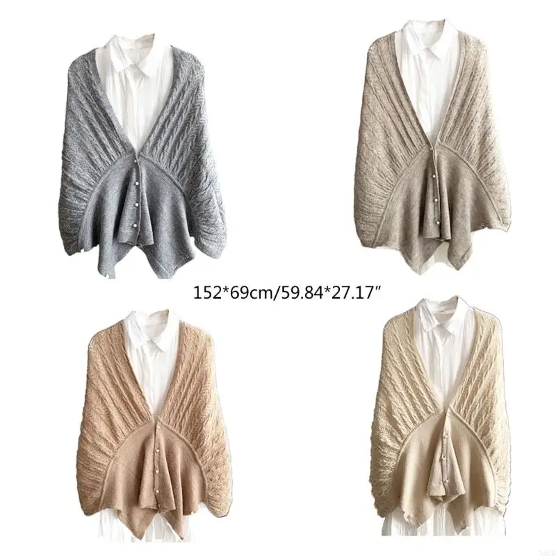 N5KB Knitted Cardigan Sweaters Sleeve Scarf Cape Shawl For Women