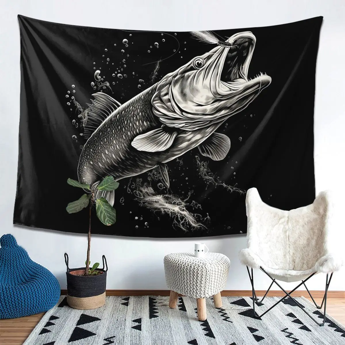 

Fishing Lover Pike Fish Design Tapestry Decoration Art Aesthetic Tapestries for Living Room Bedroom Home Wall Cloth Wall Hanging