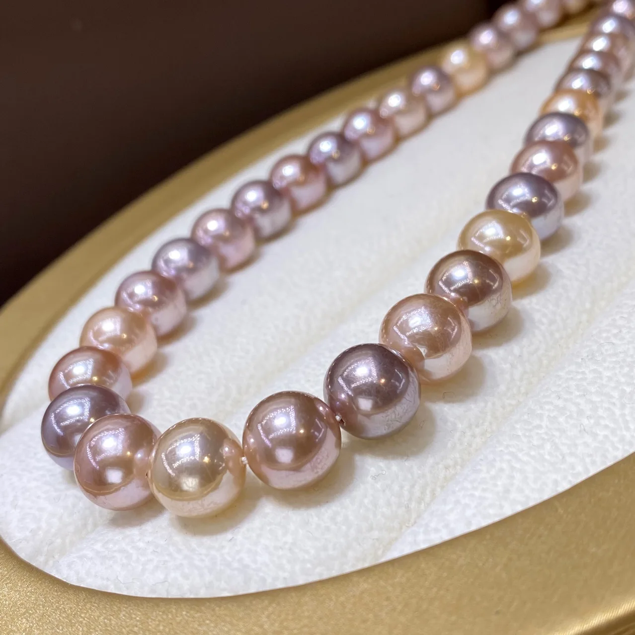 

18in Candy color Edison pearl necklace for women's natural pearls with near circular highlights and mixed colors 14kp AAA 9-11mm