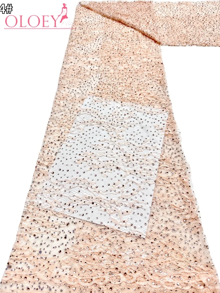 

OLOEY 5-Yard African French Tulle Sequins Beaded Lace Nigerian Embroidered Fabric for Ladies Party Wedding Dresses Sewing