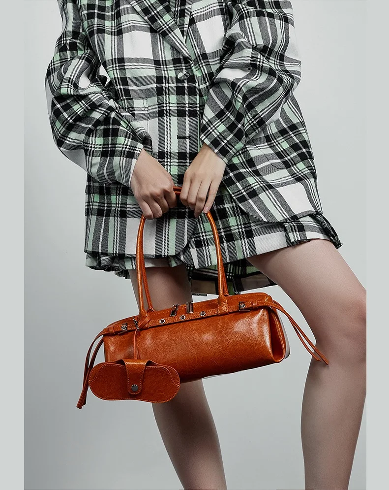 Genuine Leather Ladies Shoulder Bags Retro Women Baguette Bags Cool Female Handbags