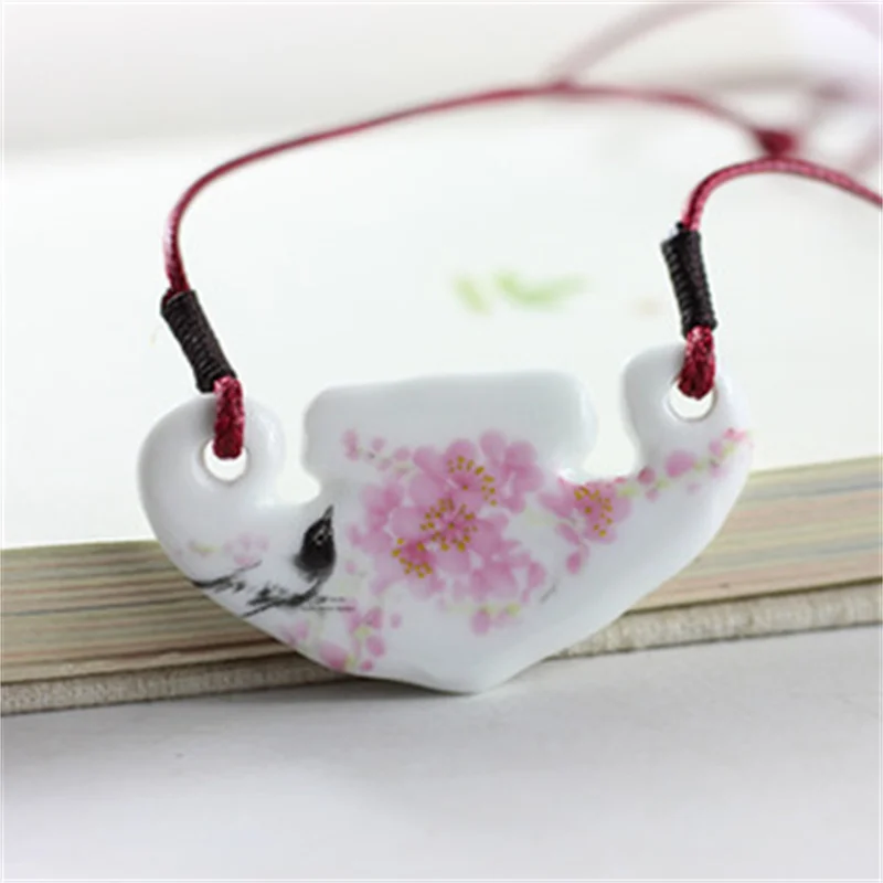 Handmade Vintage Ceramic Necklace Ethnic Style Chinese Jingdezhen Pendant Unique Women\'s Accessory  Collar Collares Jewelry