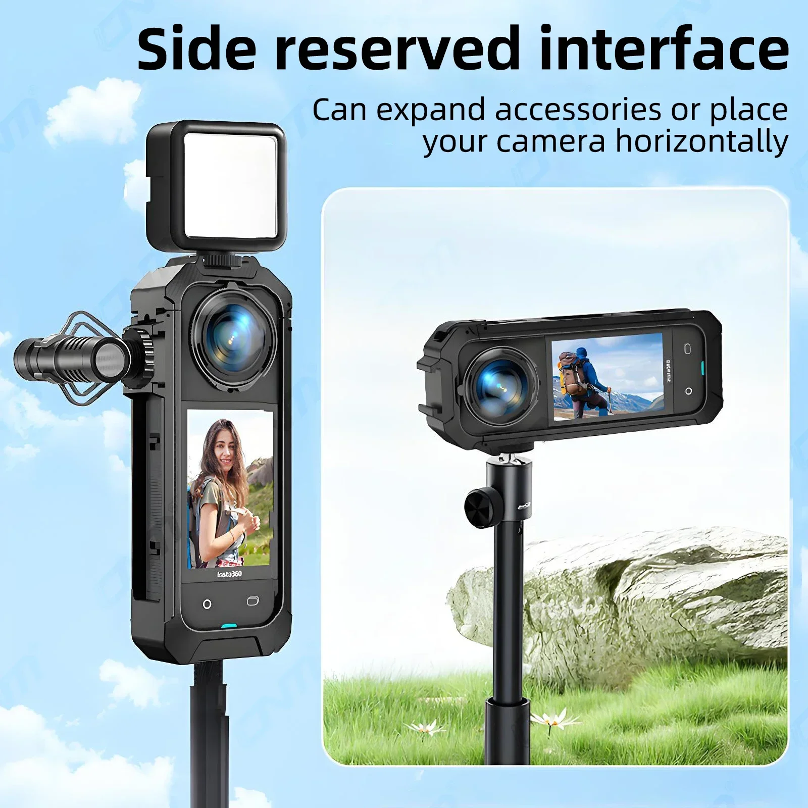 Klatka ramowa do Insta360 X5, obudowa ochronna PC z mocowaniem na zimną stopkę kompatybilna z akcesoriami Insta 360 X5 — zdjęcie produktu 5